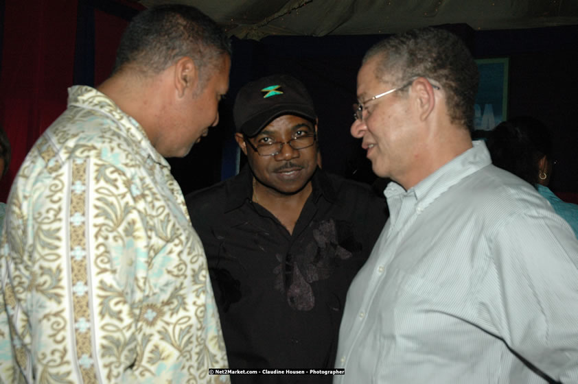 The Hon. Orette Bruce Goldwin, M.P., Prime Minister of Jamaica, Minister of Tourism, Hon. Edmund Bartlett, and Director of Tourism, Basil Smith at the Air Jamaica Jazz and Blues Festival 2008 The Art of Music - Thrusday, January 24, 2008 - Air Jamaica Jazz & Blues 2008 The Art of Music venue at the Aqaueduct on Rose Hall Resort & Counrty Club, Montego Bay, St. James, Jamaica W.I. - Thursday, January 24 - Saturday, January 26, 2008 - Photographs by Net2Market.com - Claudine Housen & Barry J. Hough Sr, Photographers - Negril Travel Guide, Negril Jamaica WI - http://www.negriltravelguide.com - info@negriltravelguide.com...!